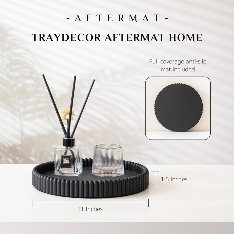 Aftermat Coffee Table Tray, Home Decor Round Tray, Concrete Black Coffee Table Decor Trays, Serving Decorative Trays for Dining Table - Image 3